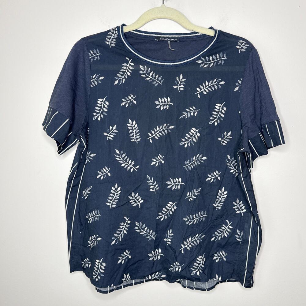 Luisa Cerano Women's Cotton Short Sleeve Multi-Pattern Crew Neck Top Size 8 Chic